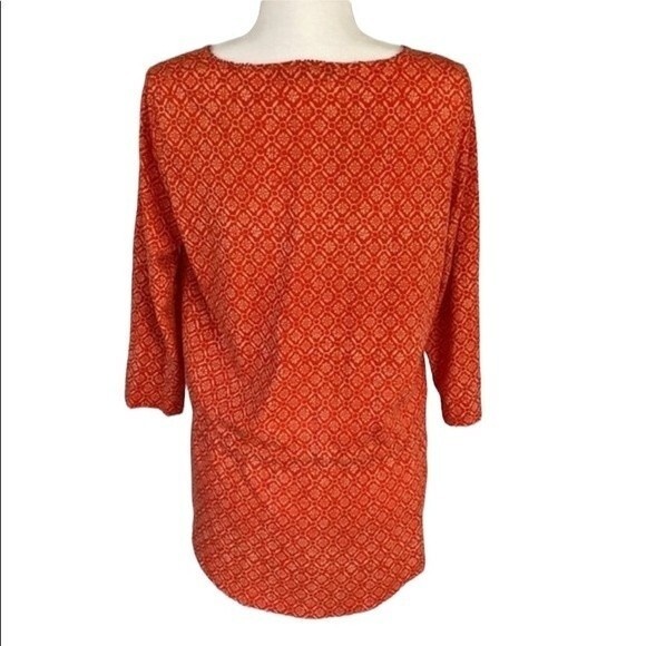 LAUREN Ralph Lauren Geometrical Print Tunic Top 3/4 Sleeve Drawstring Tassel - Picture 4 of 14